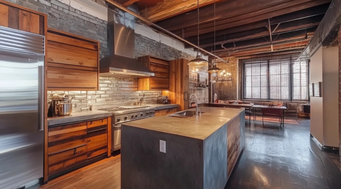 Industrial style kitchen cabinets