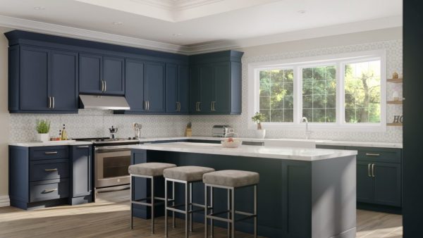 Ready To Assemble Cabinets for Kitchen: What & Why? 1 navy ready to assemble cabinets in modern kitchen