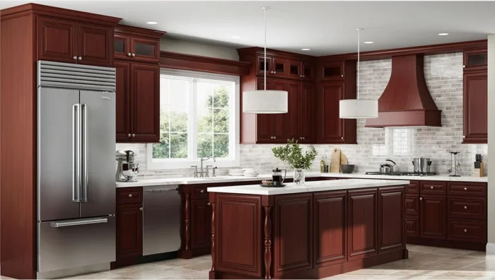 Cherry wood kitchen cabinets
