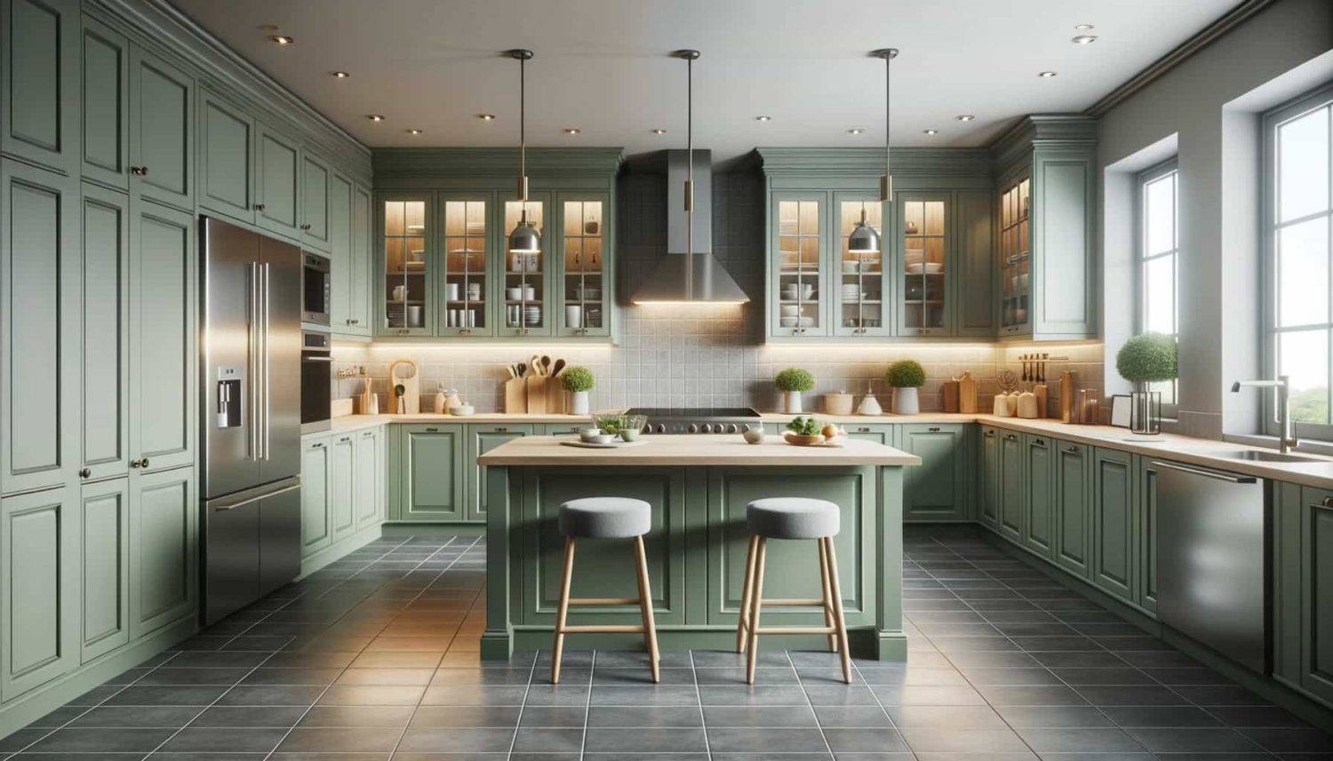 Green Shaker Kitchen Cabinets