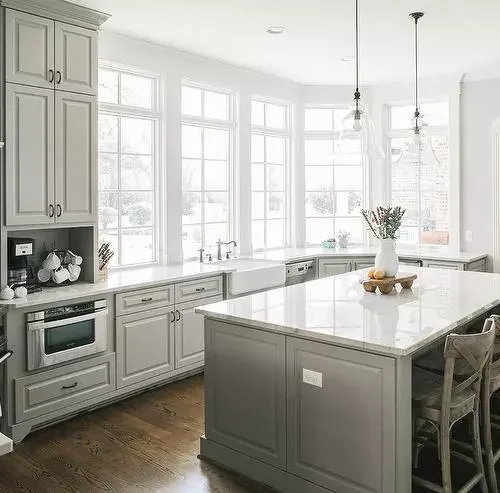 white wall goes with gray kitchen cabinets