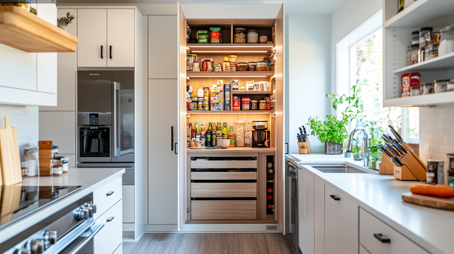 built-in pantry cabinet modern kitchen interior spice and food storage