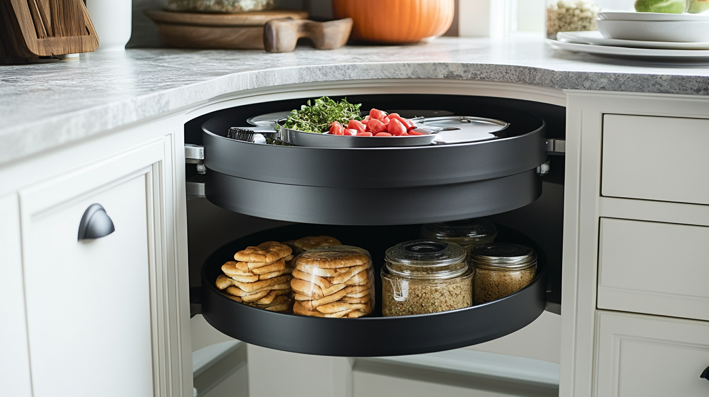 lazy susan turntable pantry corner cabinet jars and snacks