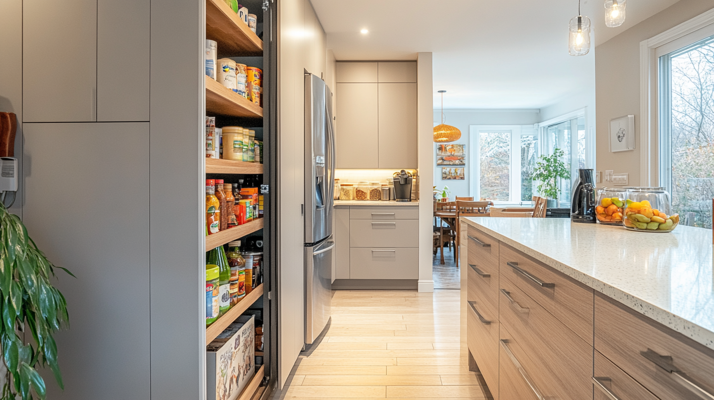 pull-out kitchen pantry modern storage cabinet vertical shelving