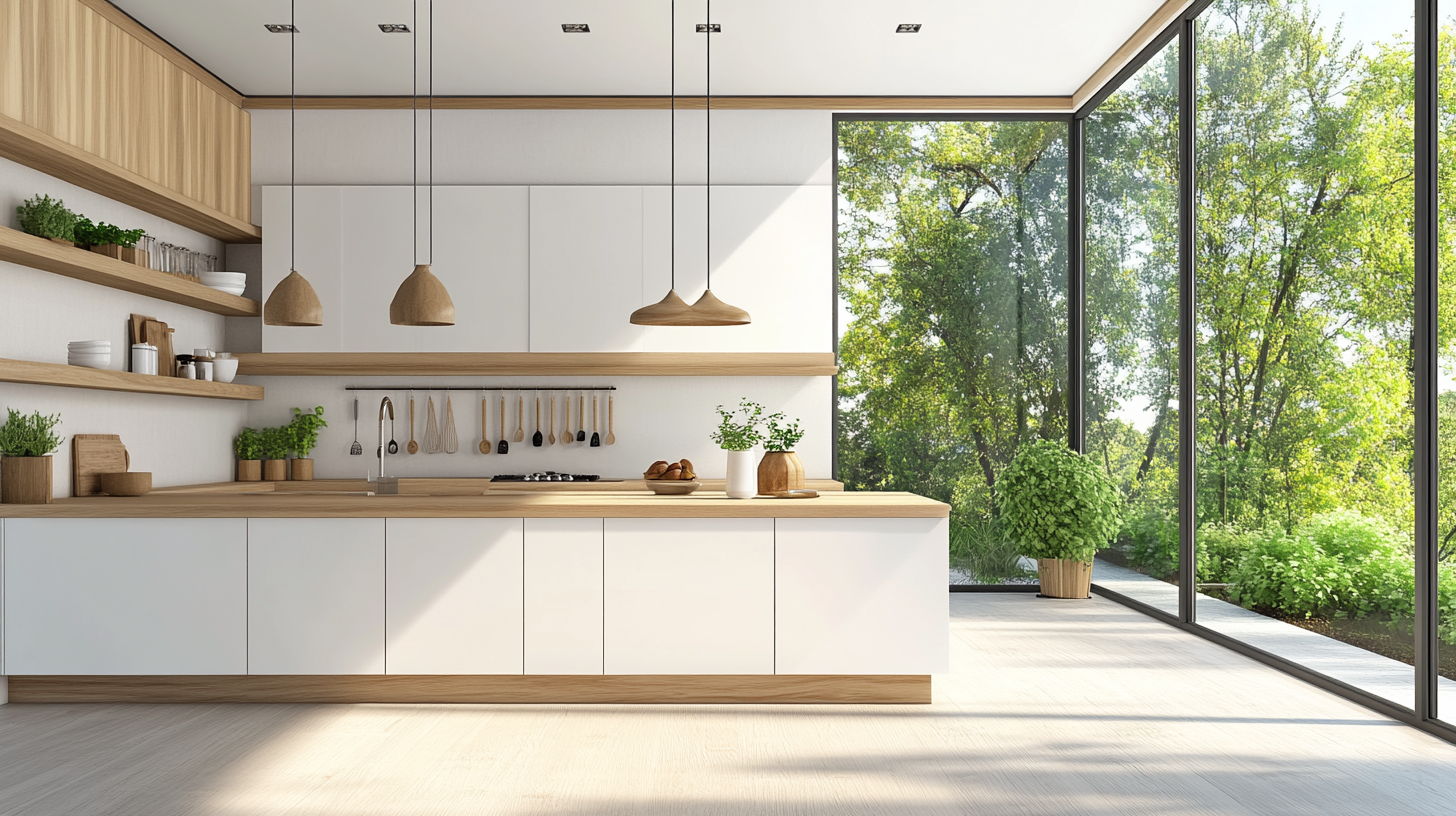 Bright Australian kitchen with white cabinets, black countertops, and ample natural light.
