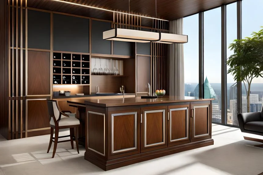 Mueble bar de vinos con barra