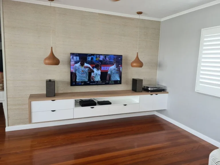 TV cabinet brushed nickel or brass