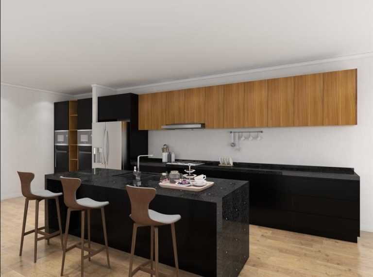 Colour-blocking kitchen cabinets