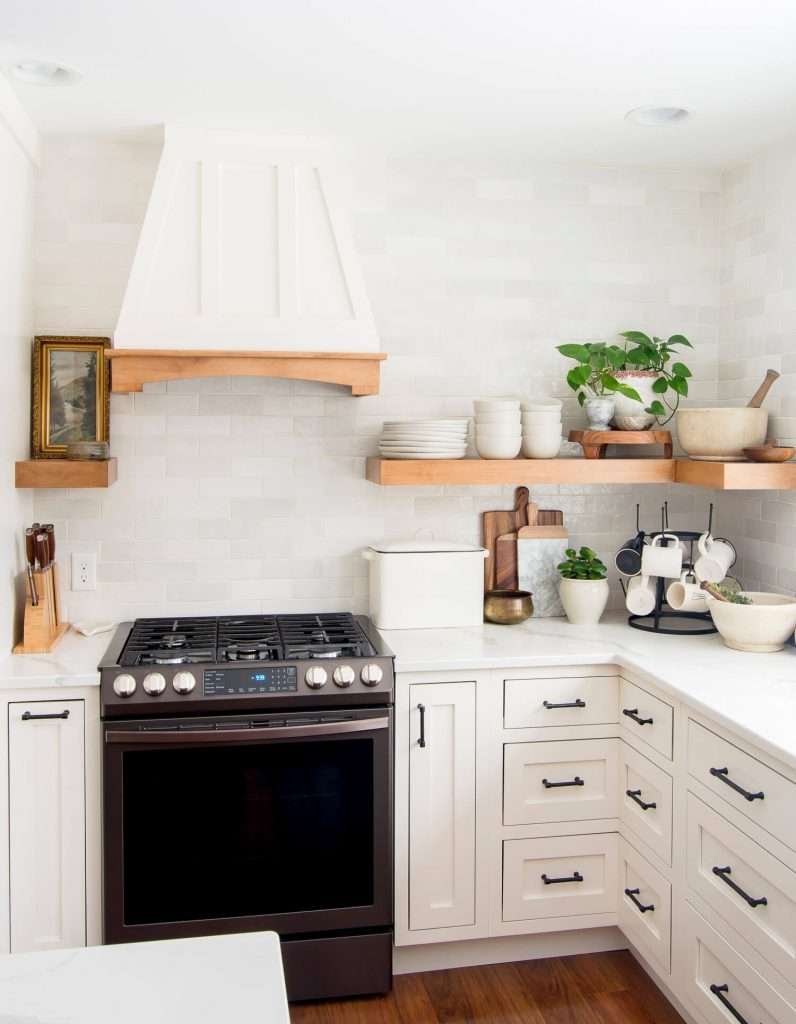 Open Shelving with Cream Cabinets