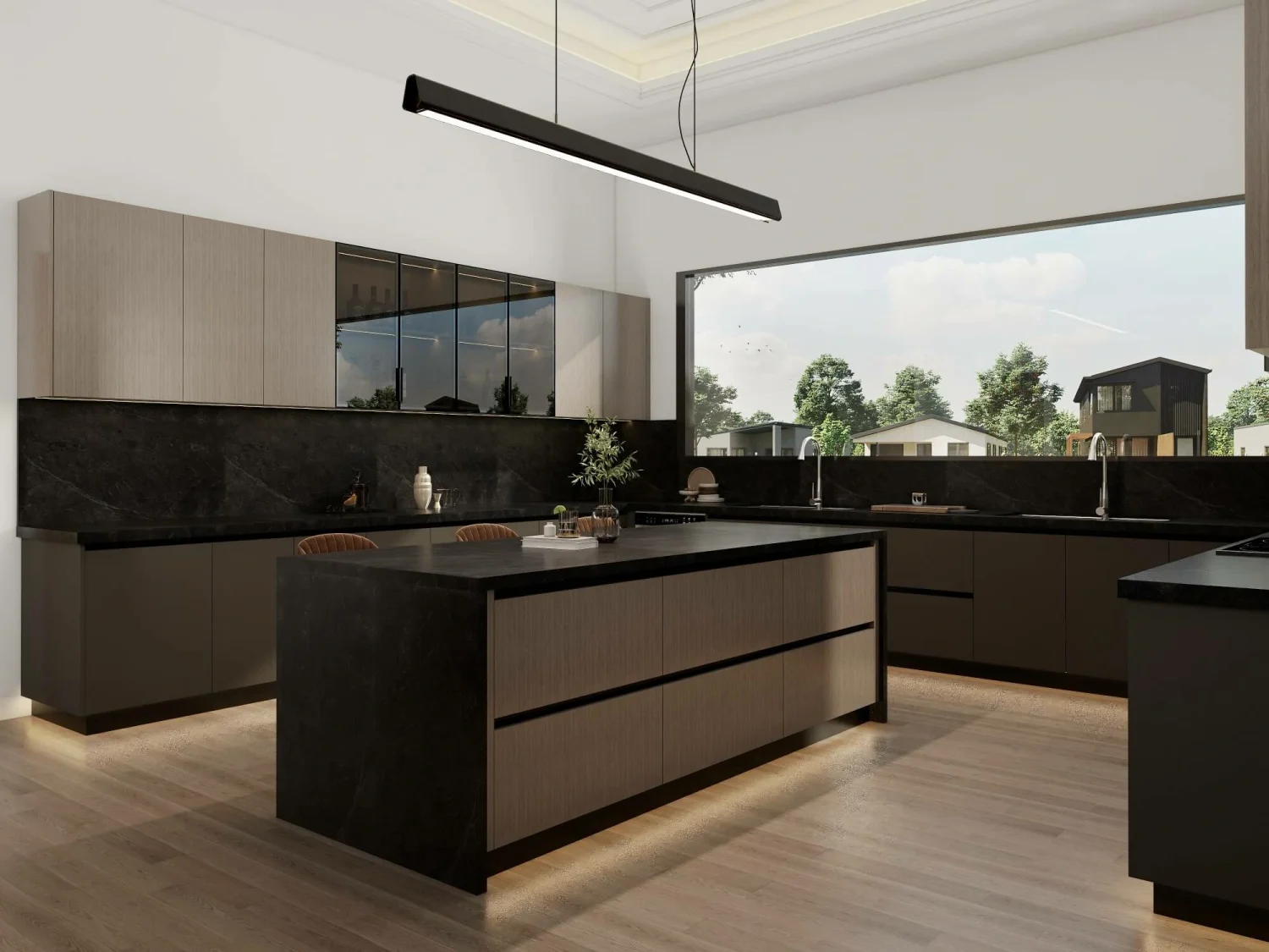 How to Choose the Perfect Kitchen Countertop: Expert Tips for 2025 1 Modern kitchen with bold kitchen countertops featuring dark stone and sleek cabinetry, emphasizing a luxurious design.