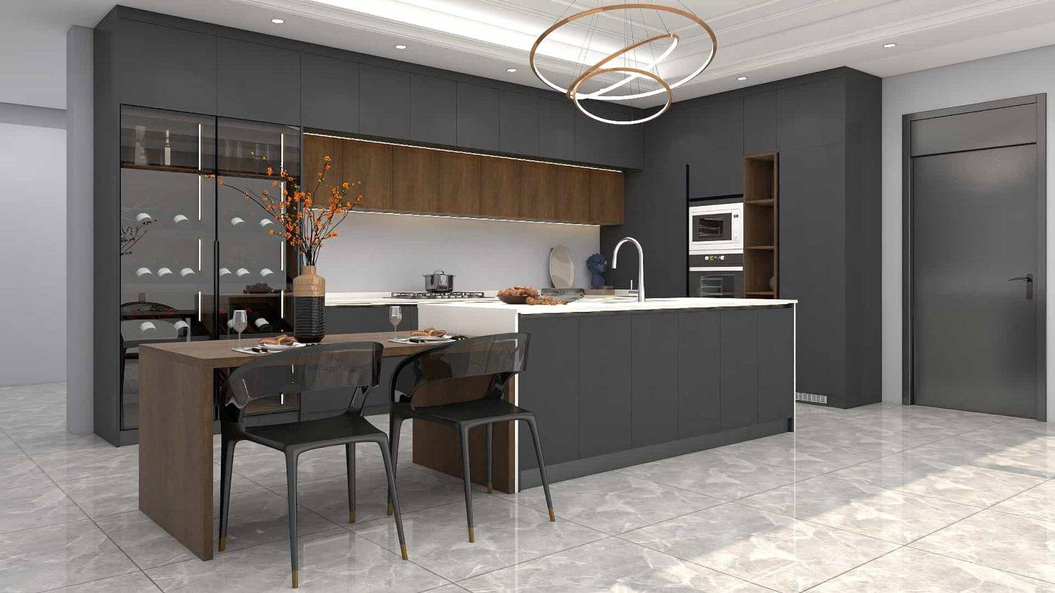 Modern Black Melamine L-shape Kitchen Cabinets