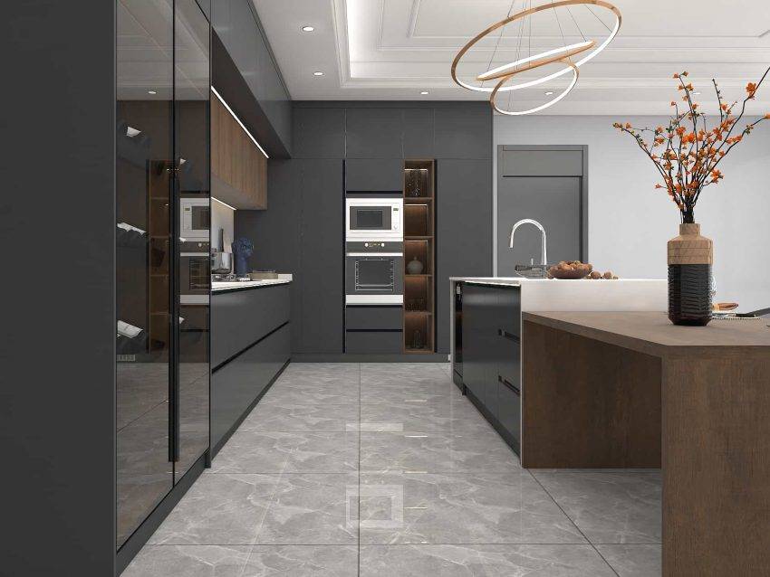 Modern Black Melamine L-shape Kitchen Cabinets (3)