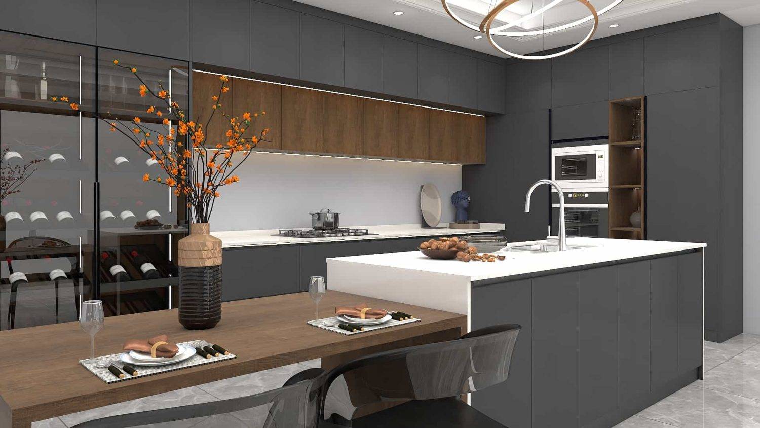 Modern Black Melamine L-shape Kitchen Cabinets (6)