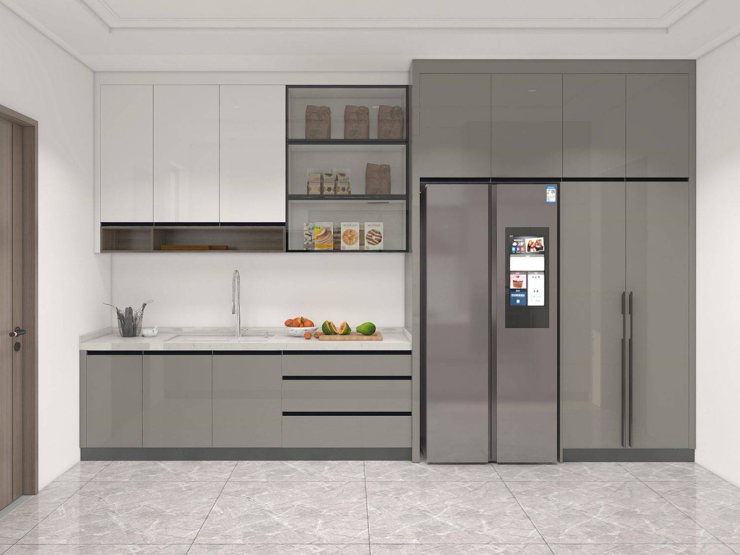 Modern Gray Lacquer Gallery Kitchen Cabinet 2 Modern Gray Lacquer Galley Kitchen Cabinet (1)