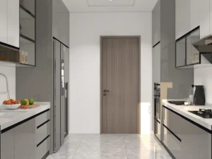 Modern Gray Lacquer Galley Kitchen Cabinet (3)