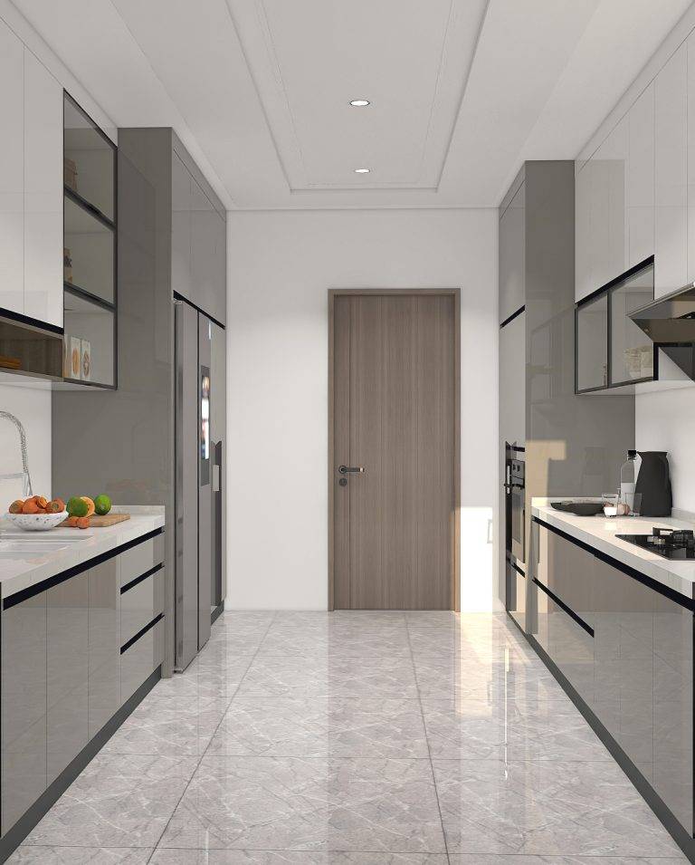 Modern Gray Lacquer Galley Kitchen Cabinet (3)