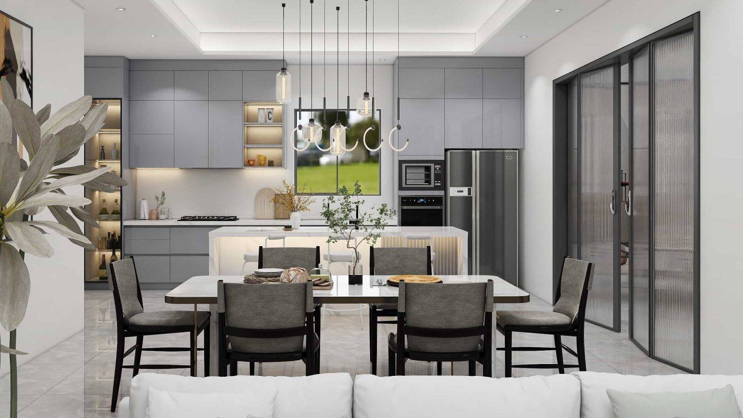 Modern Gray Lacquer One-Wall Kitchen Cabinets (1)