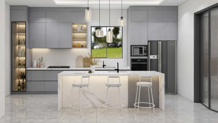 Modern Gray Lacquer One-Wall Kitchen Cabinets (3)