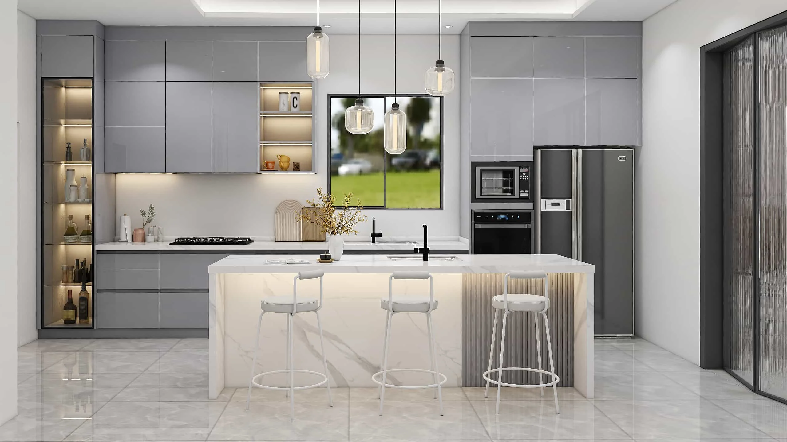 Modern Gray Lacquer One-Wall Kitchen Cabinets 1 Modern Gray Lacquer One-Wall Kitchen Cabinets (3)