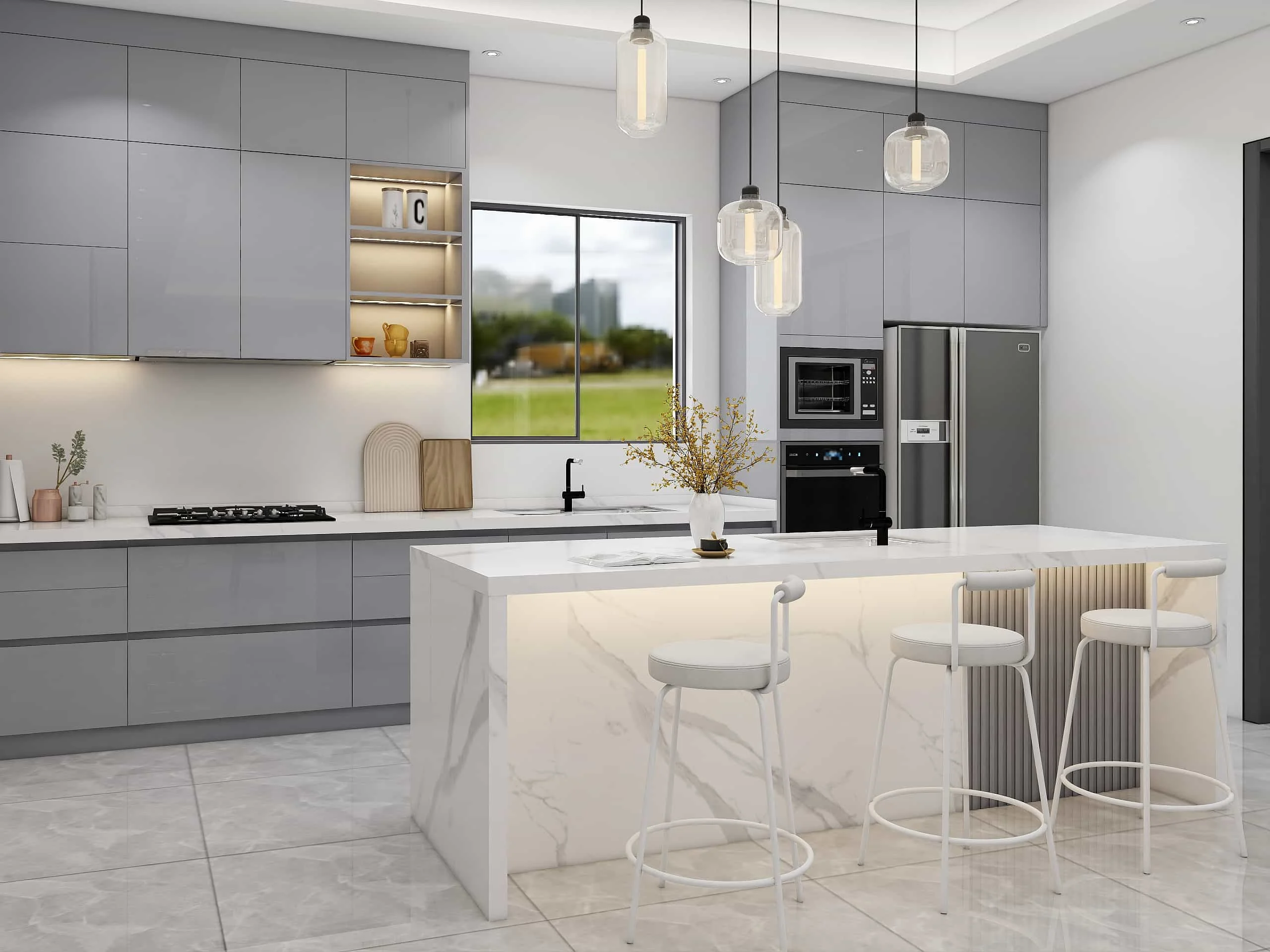 Modern Gray Lacquer One-Wall Kitchen Cabinets 6 Modern Gray Lacquer One-Wall Kitchen Cabinets (4)