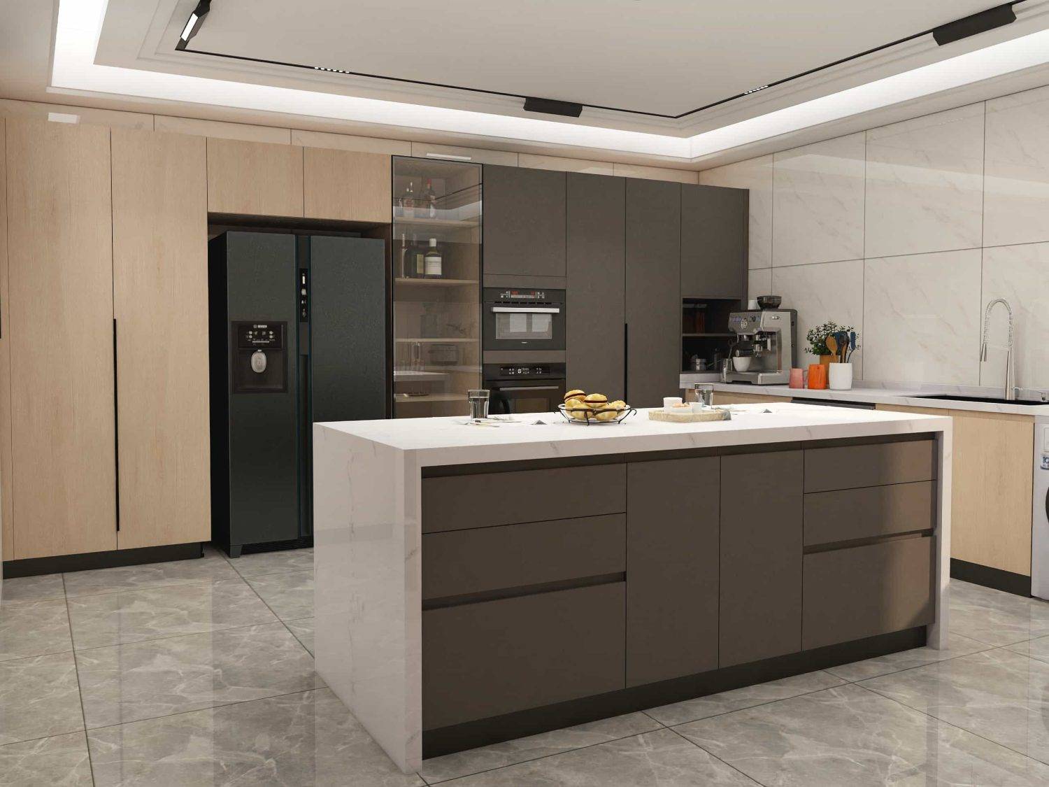Modern Two-tone U-shape Melamine Kitchen Cabinets (1)