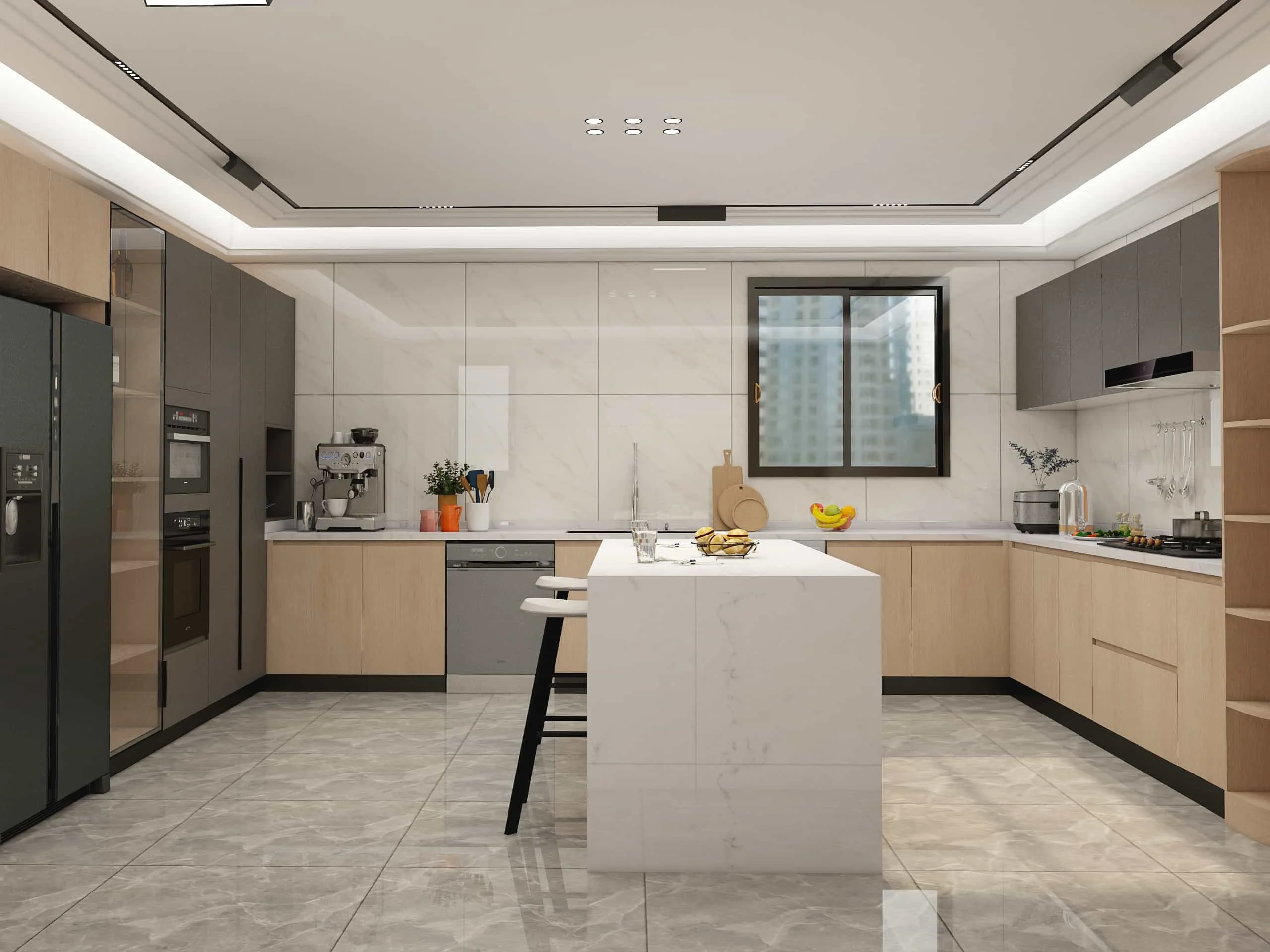 Modern Two-tone U-shape Melamine Kitchen Cabinets 3 Modern Two-tone U-shape Melamine Kitchen Cabinets (2)