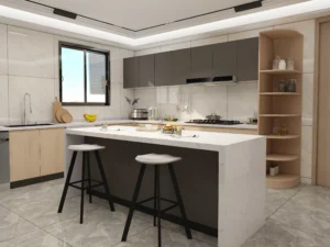 Modern Two-tone U-shape Melamine Kitchen Cabinets (3)