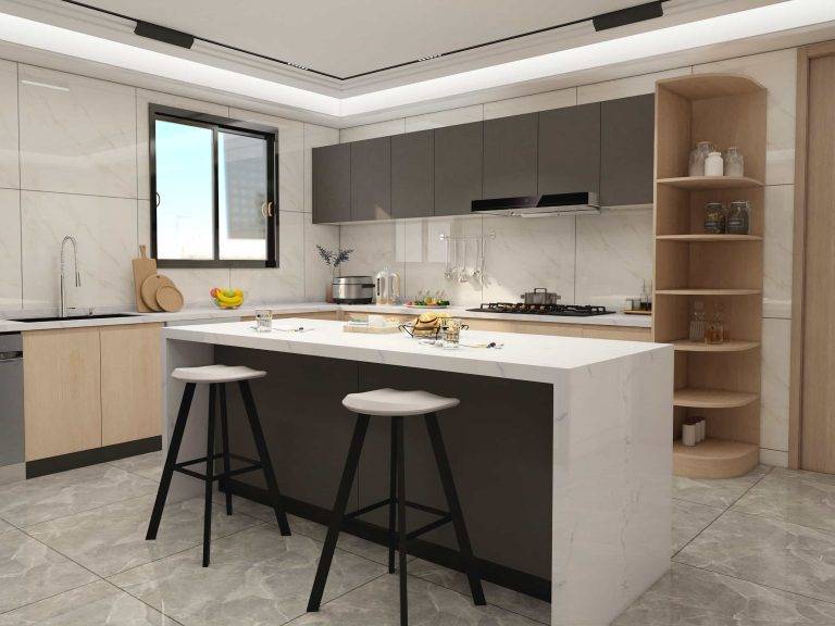 Modern Two-tone U-shape Melamine Kitchen Cabinets (3)