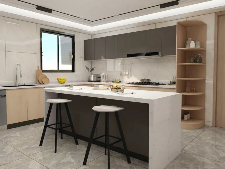 Modern Two-tone U-shape Melamine Kitchen Cabinets (3)