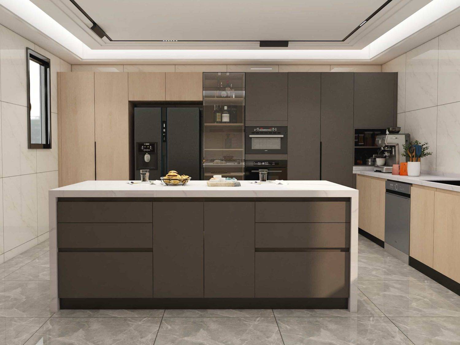 Modern Two-tone U-shape Melamine Kitchen Cabinets (4)