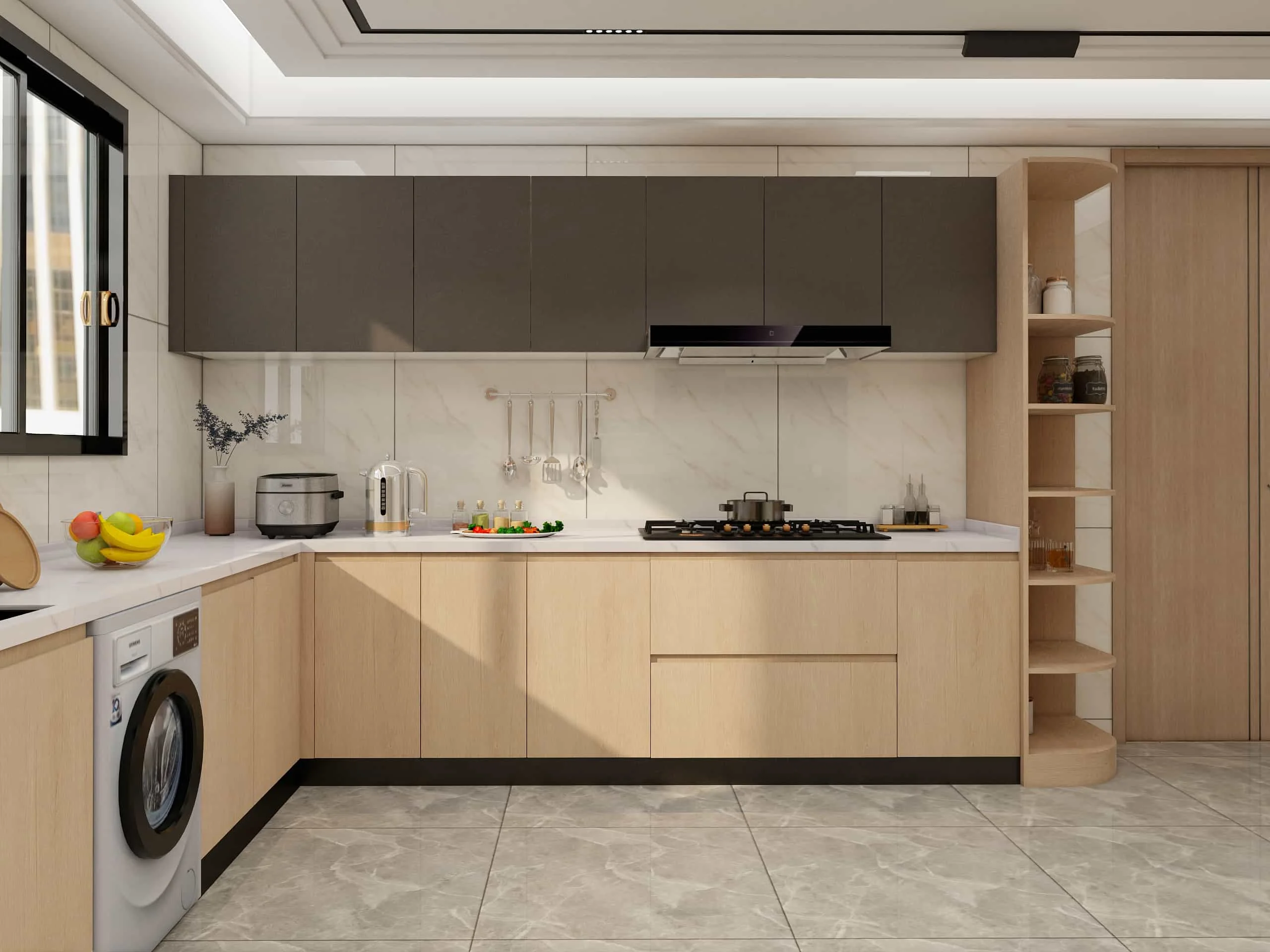Modern Two-tone U-shape Melamine Kitchen Cabinets 4 Modern Two-tone U-shape Melamine Kitchen Cabinets (7)