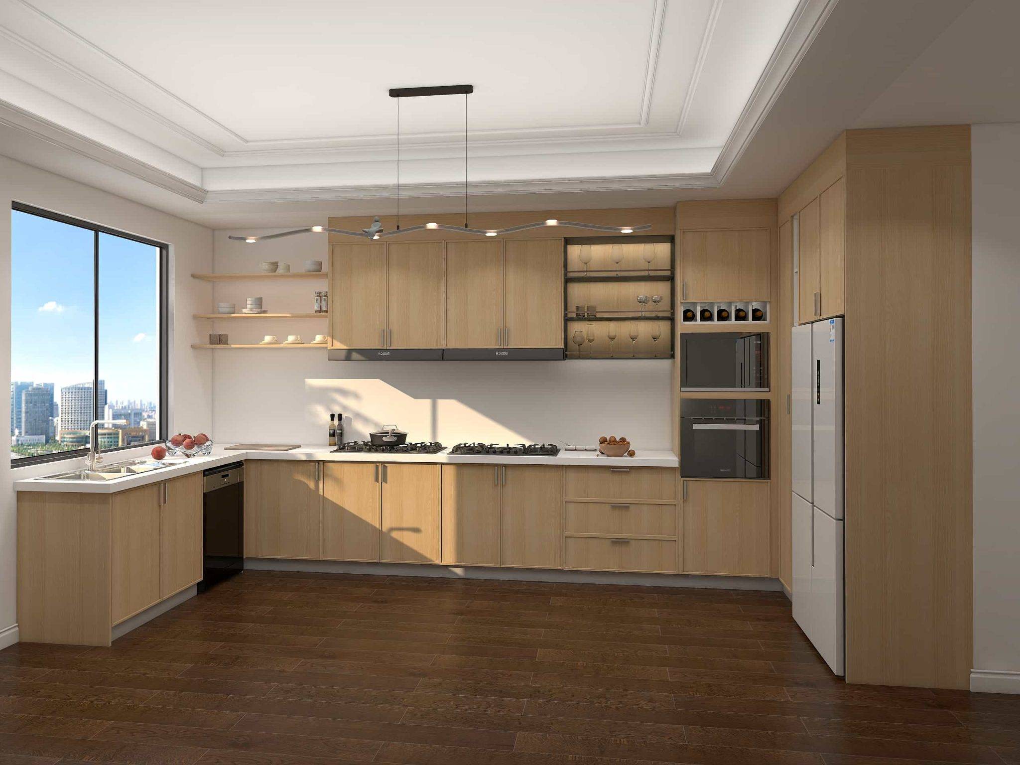 Modern U-shaped kitchen with wine cellar Plan Loto 02 | DIOTTI.COM