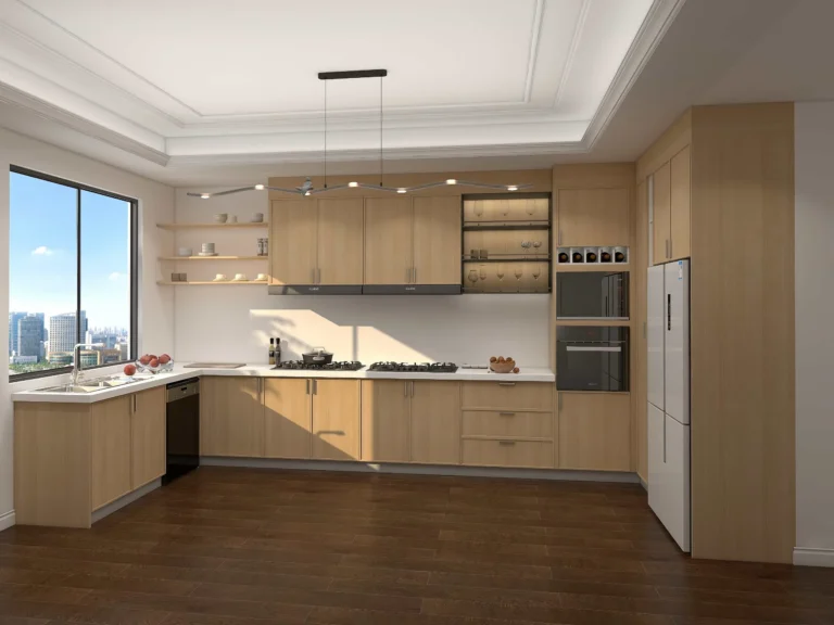 Modern Wood Veneer U-shaped Kitchen Cabinets (2)