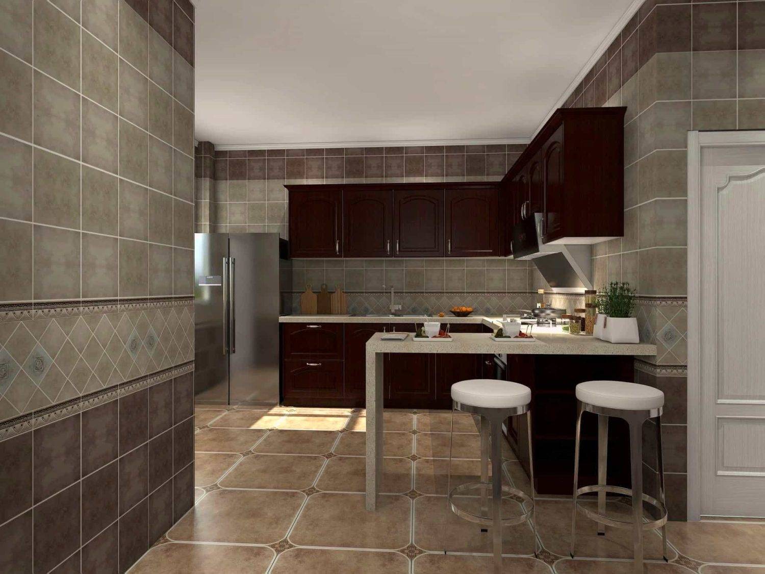 Transitional Wooden Two tone U Shape Kitchen Cabinets 2