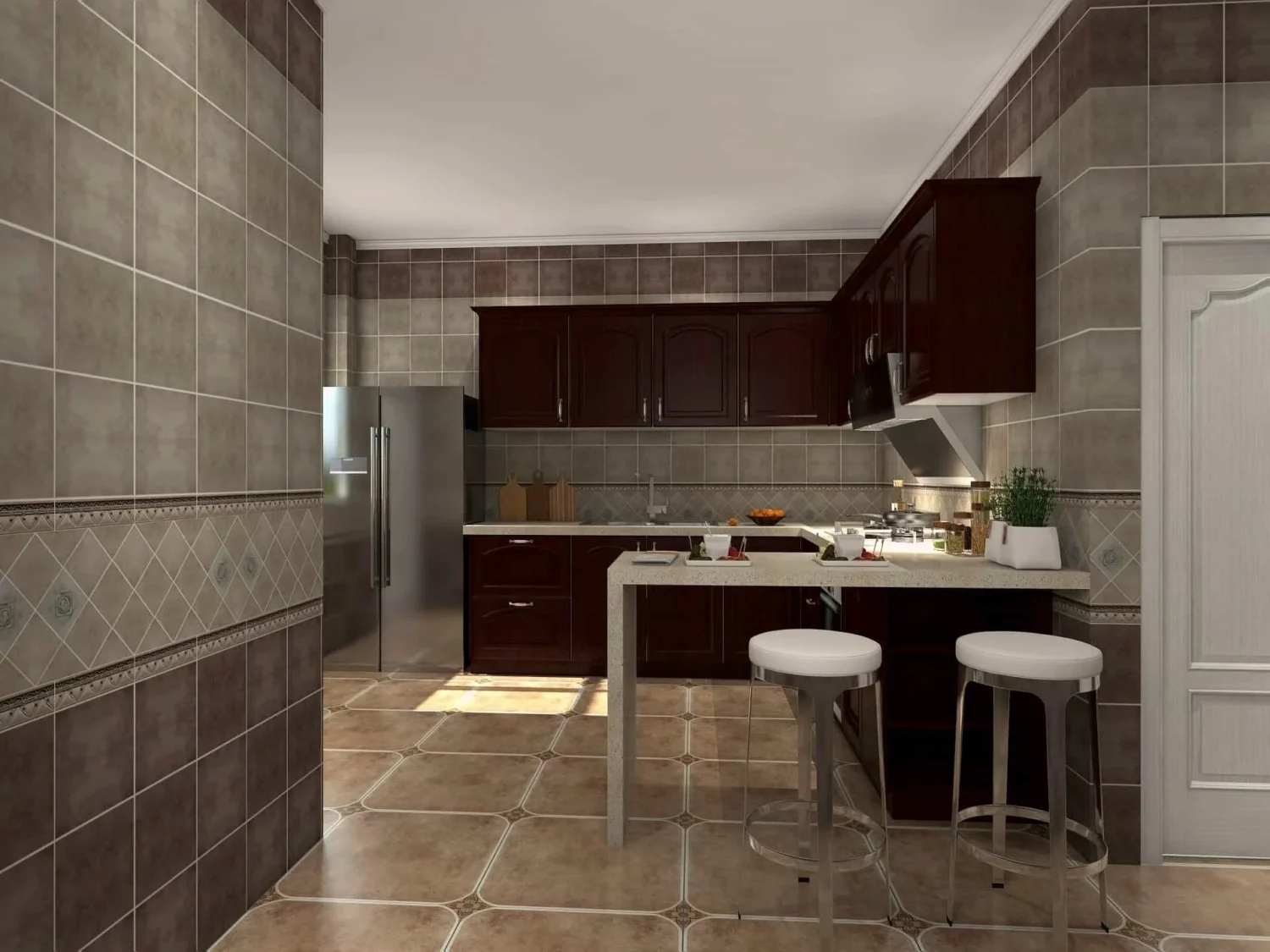 Transitional Wooden Two tone U Shape Kitchen Cabinets 2