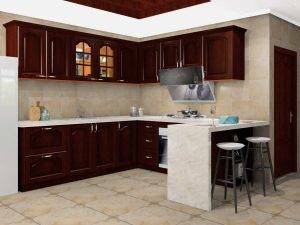 Transitional Wooden Two-tone U-Shape Kitchen Cabinets