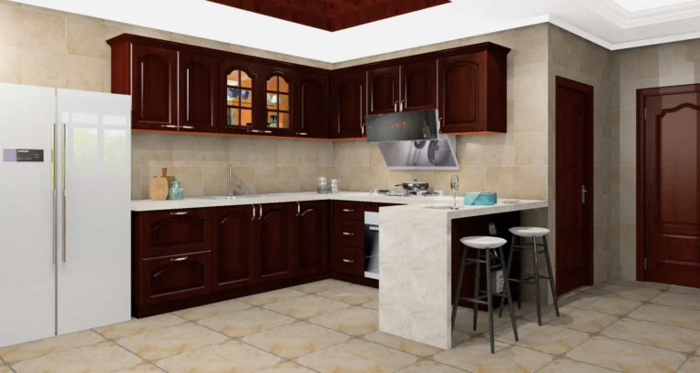 Transitional Wooden Two-tone U-Shape Kitchen Cabinets