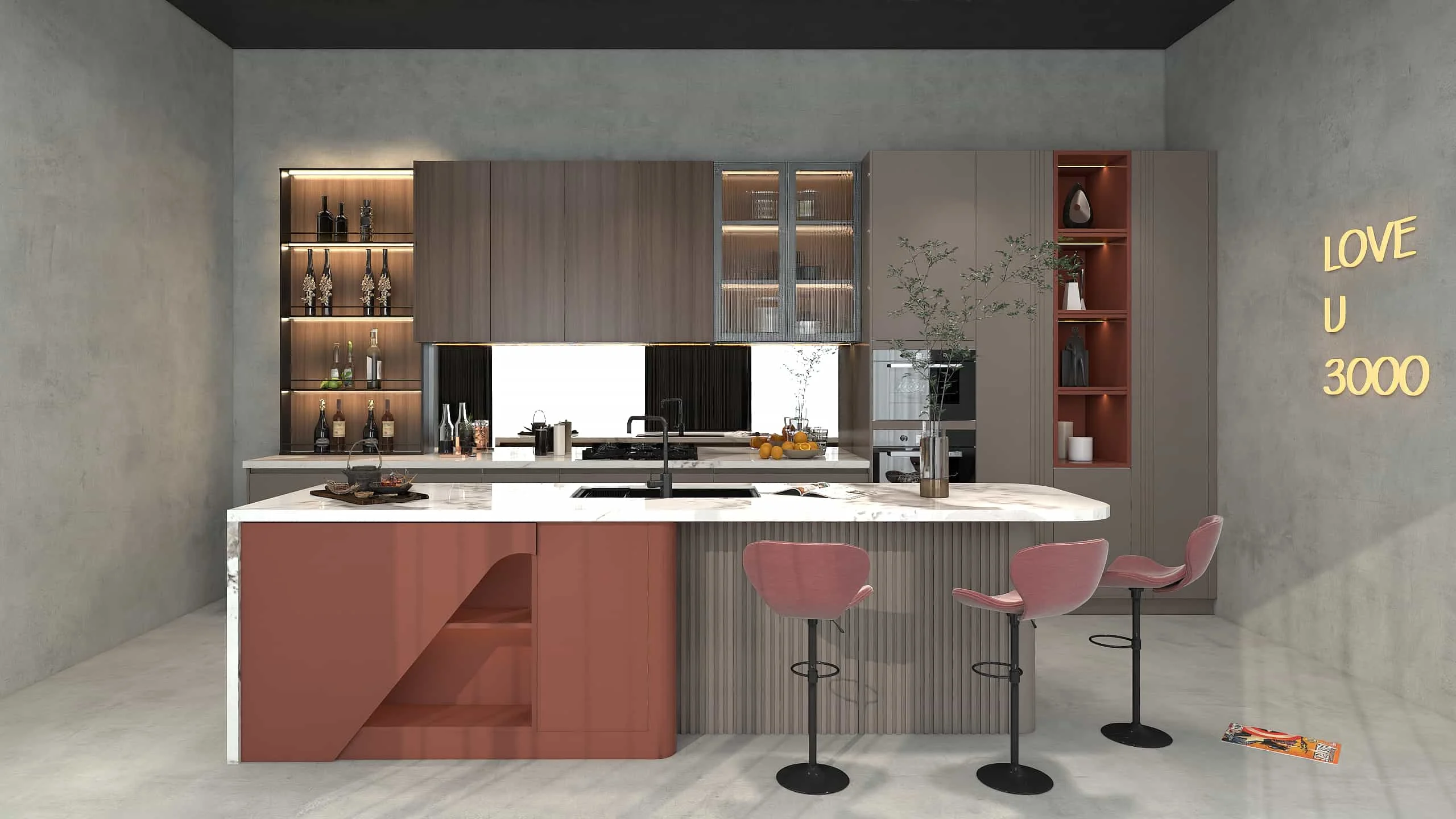 Modern Two-tone Lacquer Kitchen Cabinets Design 1 lacquer-twotone-island-modern (1)