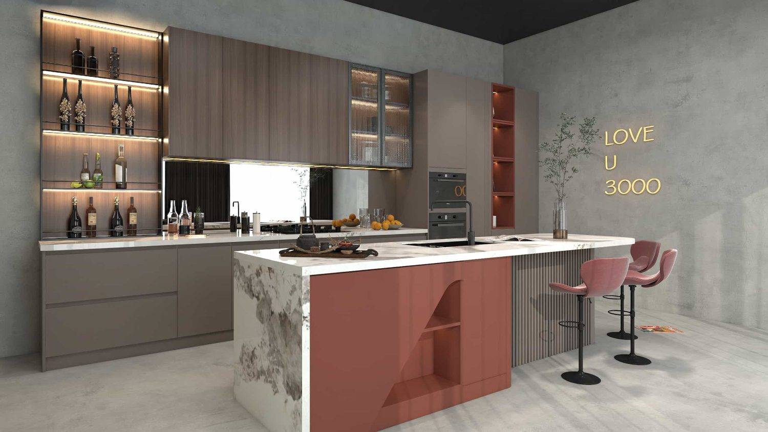 lacquer twotone island modern 2