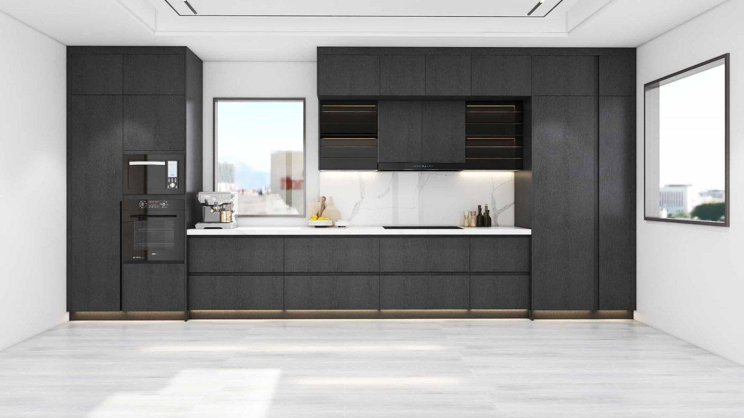 Black Modern One Wall Kitchen Cabinets