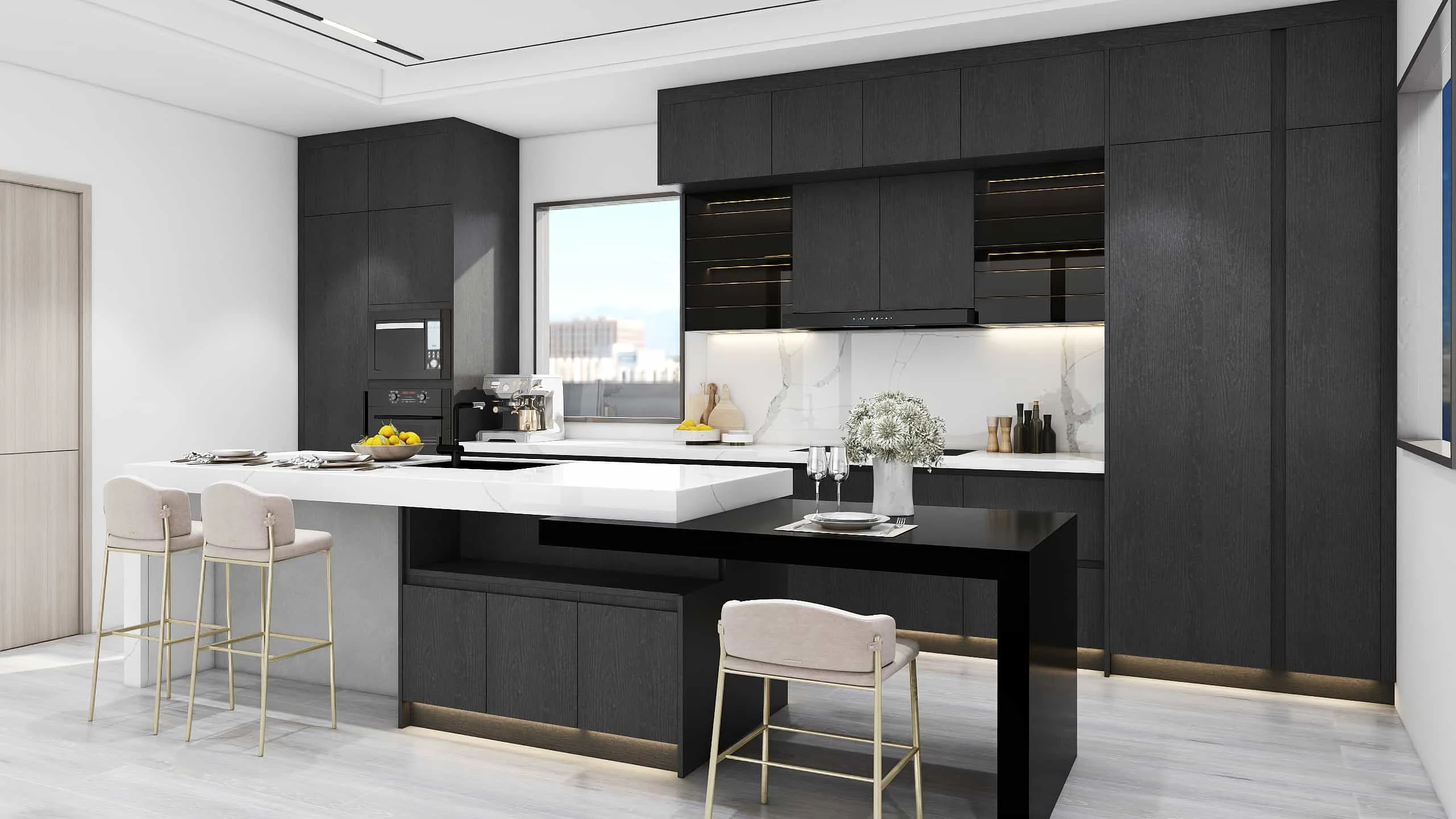 Black Modern One Wall MDF Kitchen Cabinets 4 Black Modern One Wall Kitchen Cabinets