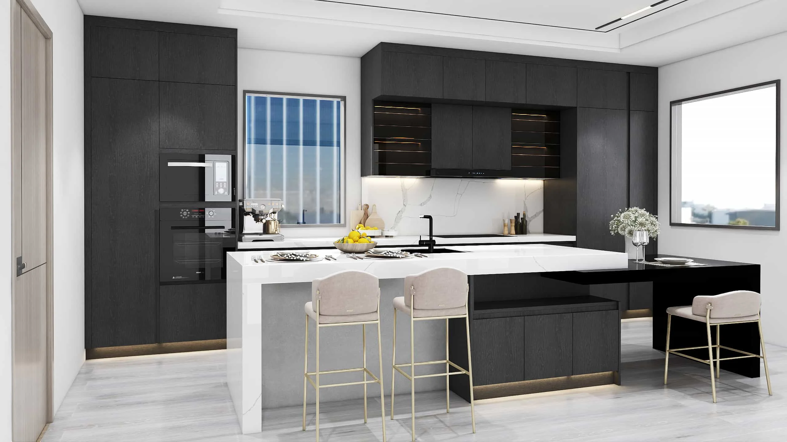 Black Modern One Wall MDF Kitchen Cabinets 3 Black Modern One Wall Kitchen Cabinets