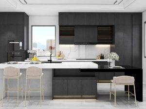 Black Modern One Wall Kitchen Cabinets