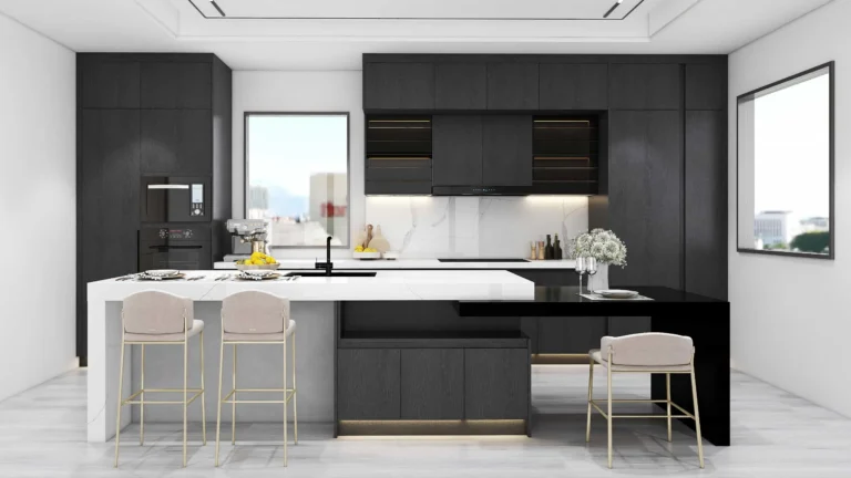 Black Modern One Wall Kitchen Cabinets