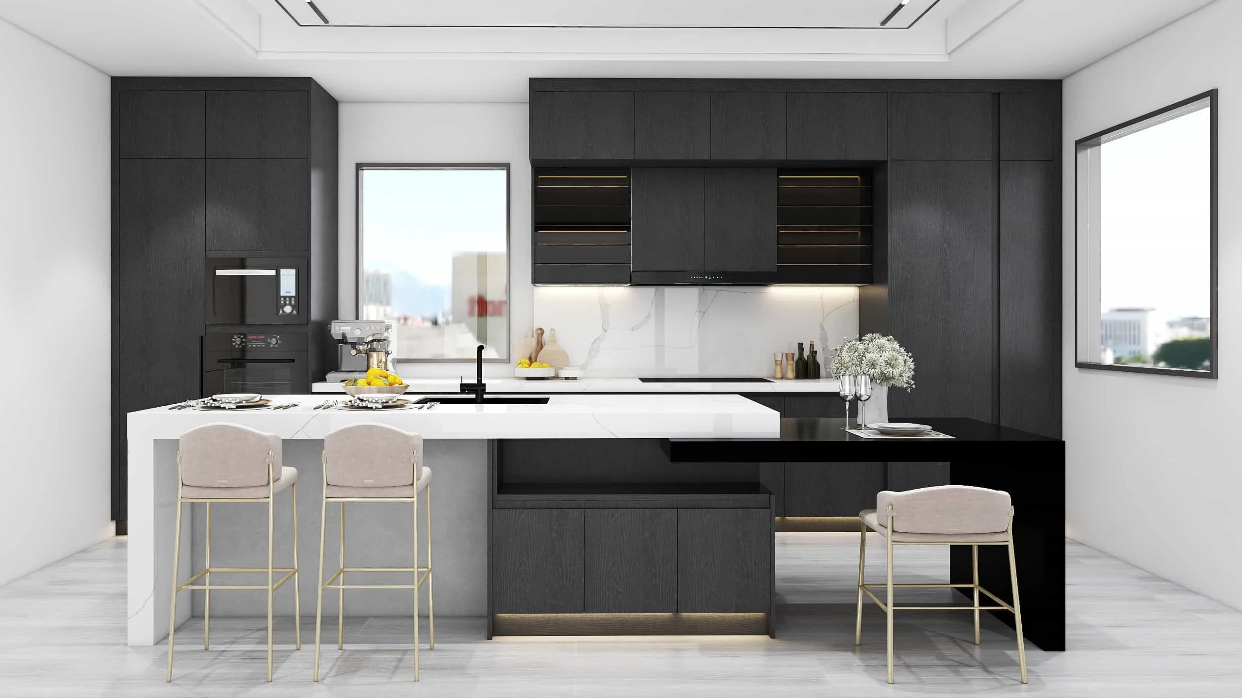 Black Modern One Wall MDF Kitchen Cabinets 1 Black Modern One Wall Kitchen Cabinets