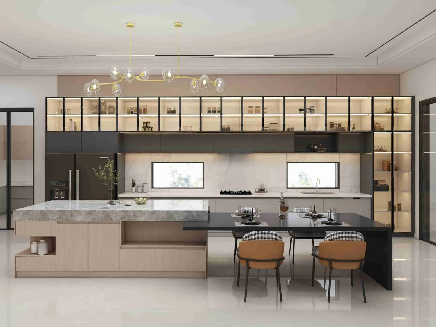 Black Melamine Modern Showcase One-Wall Kitchen Cabinets - PA Kitchen