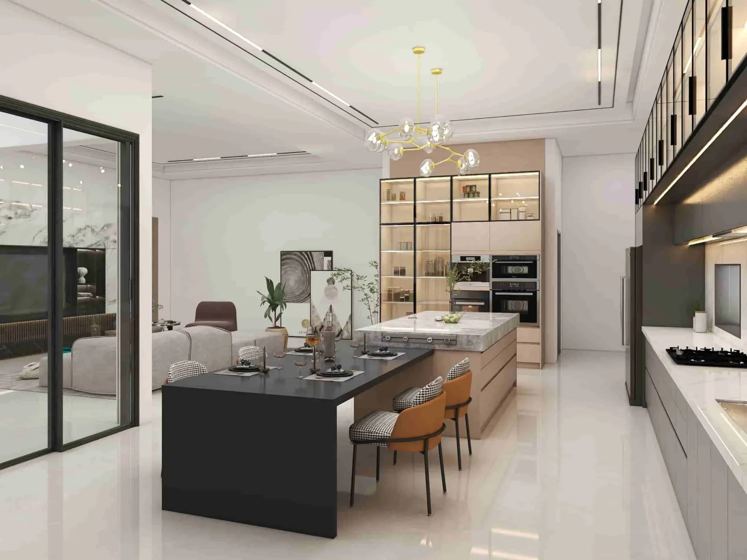 Black Modern Showcase One-Wall Kitchen Cabinets