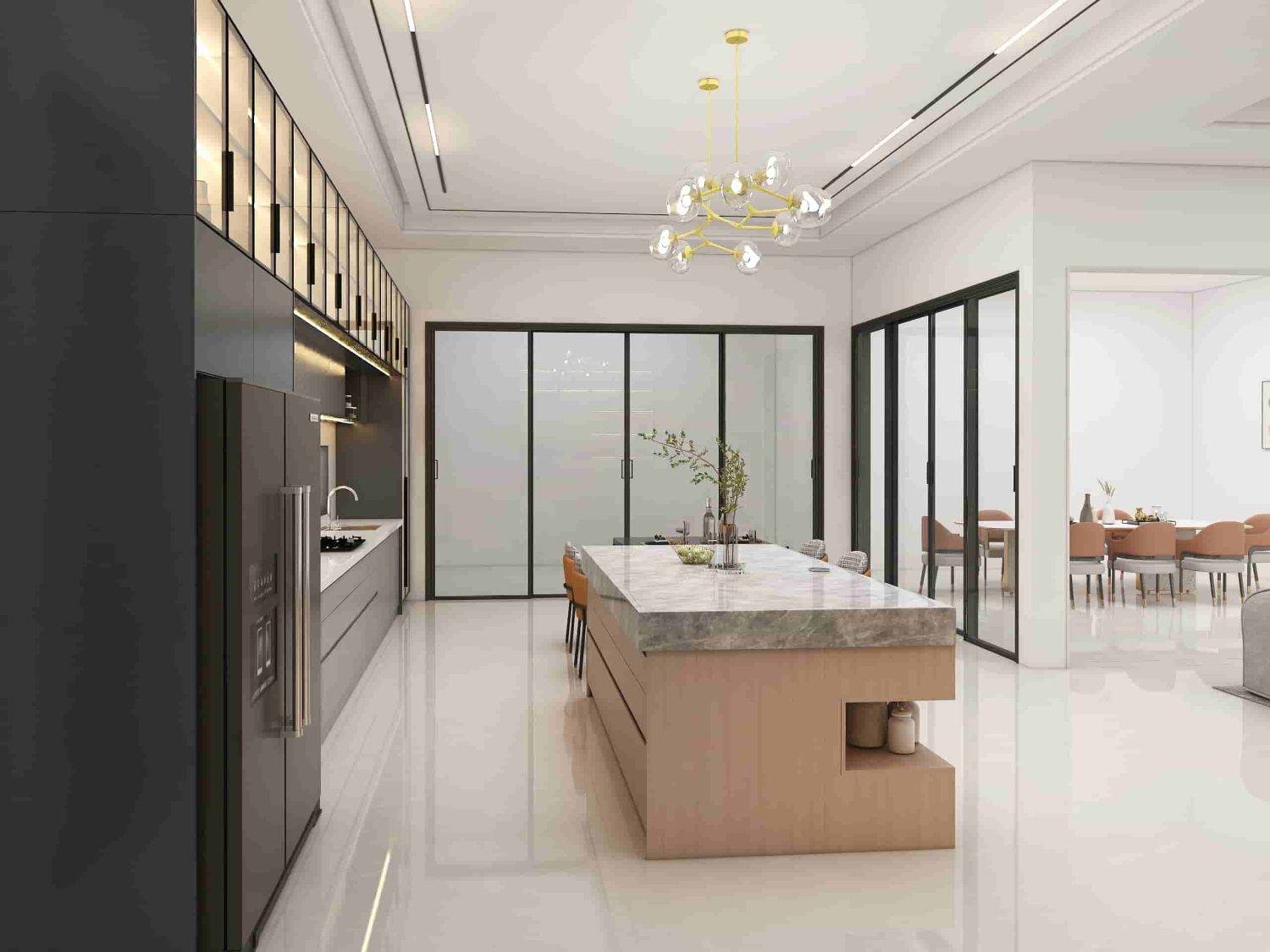 Black Modern Showcase One-Wall Kitchen Cabinets