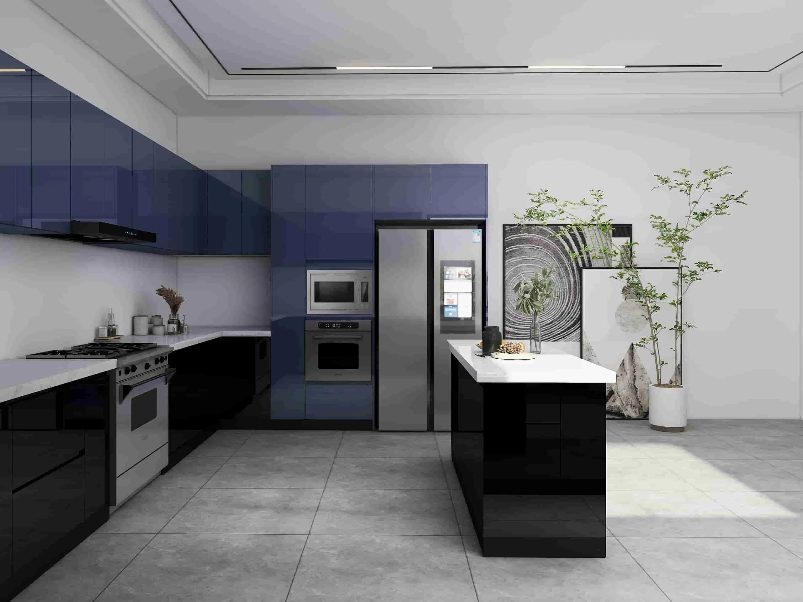 Blue Lacquer Modern U-Shaped Kitchen Cabinets (1)