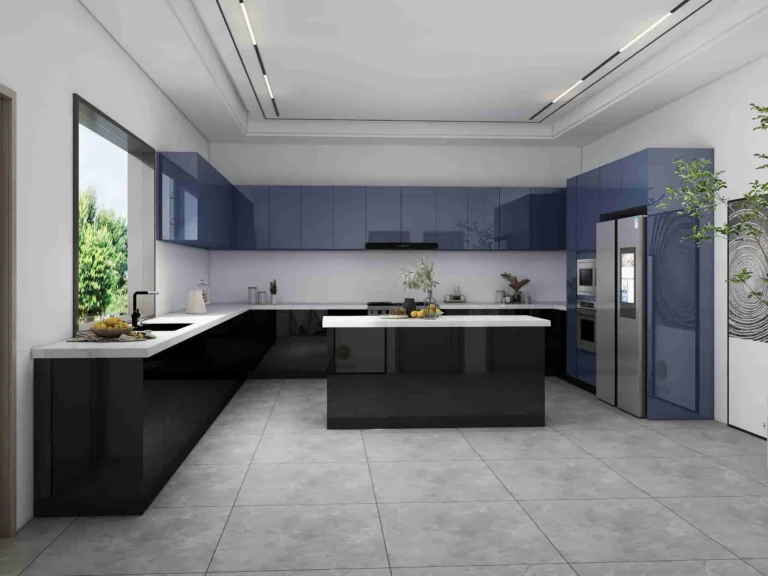 Blue Lacquer Modern U-Shaped Kitchen Cabinets (2)
